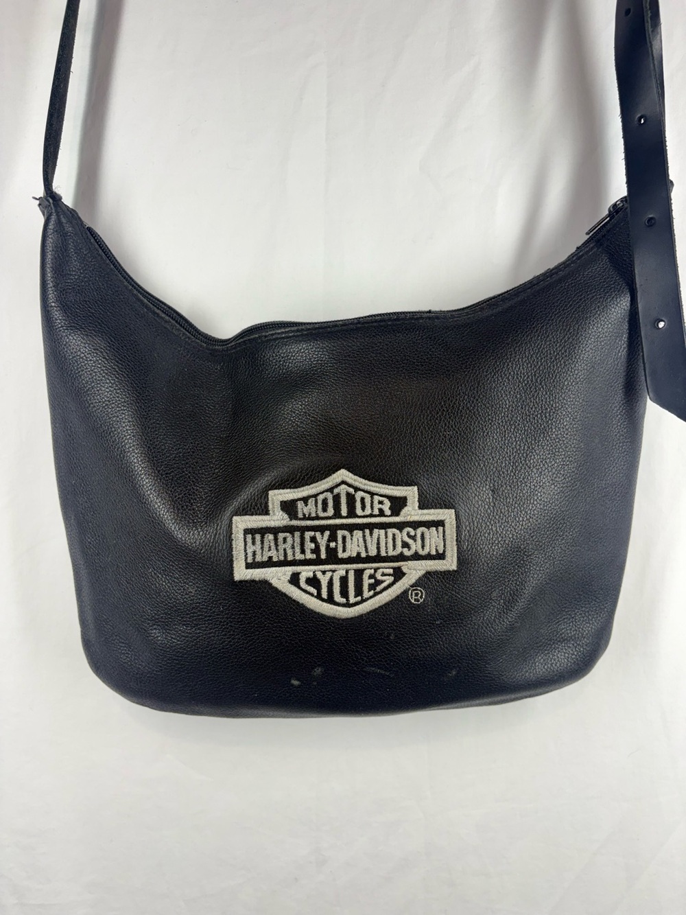 Harley-Davidson Black Leather Shoulder Bag Purse Embroidered Logo Biker
